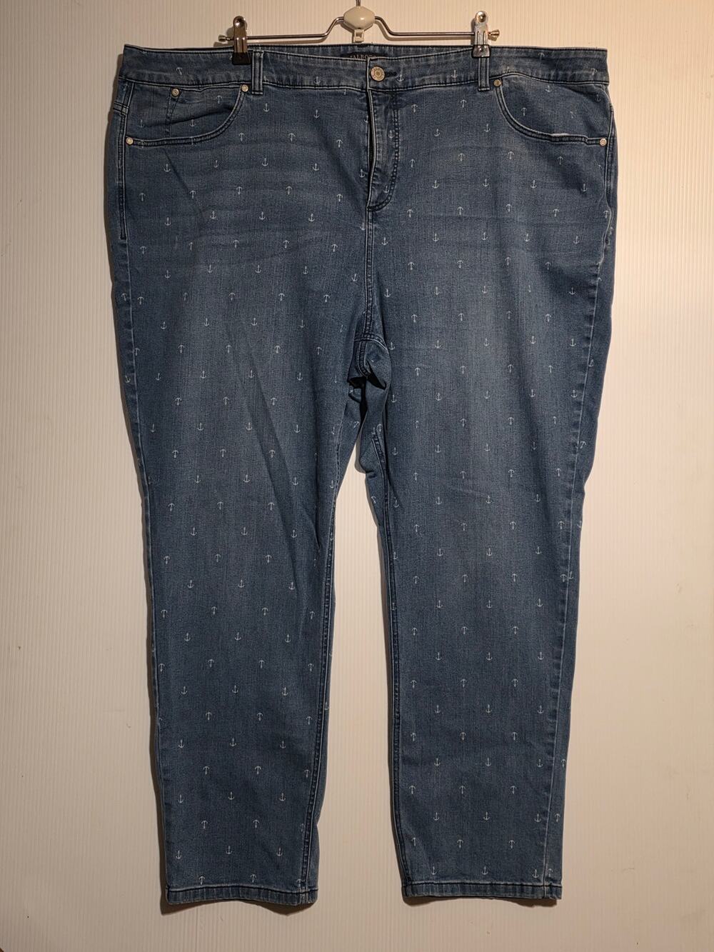 Talbots Anchor Print Ankle Jeans Size 26W Blue Stretch Denim Nautical Mid Rise
